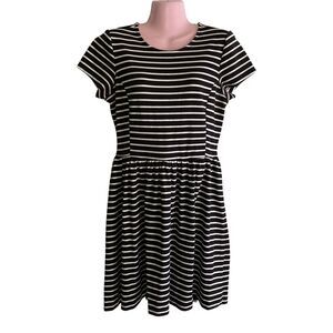 Peter Som Dress Womens Medium Black White Striped Short Sleeve Fit Flare